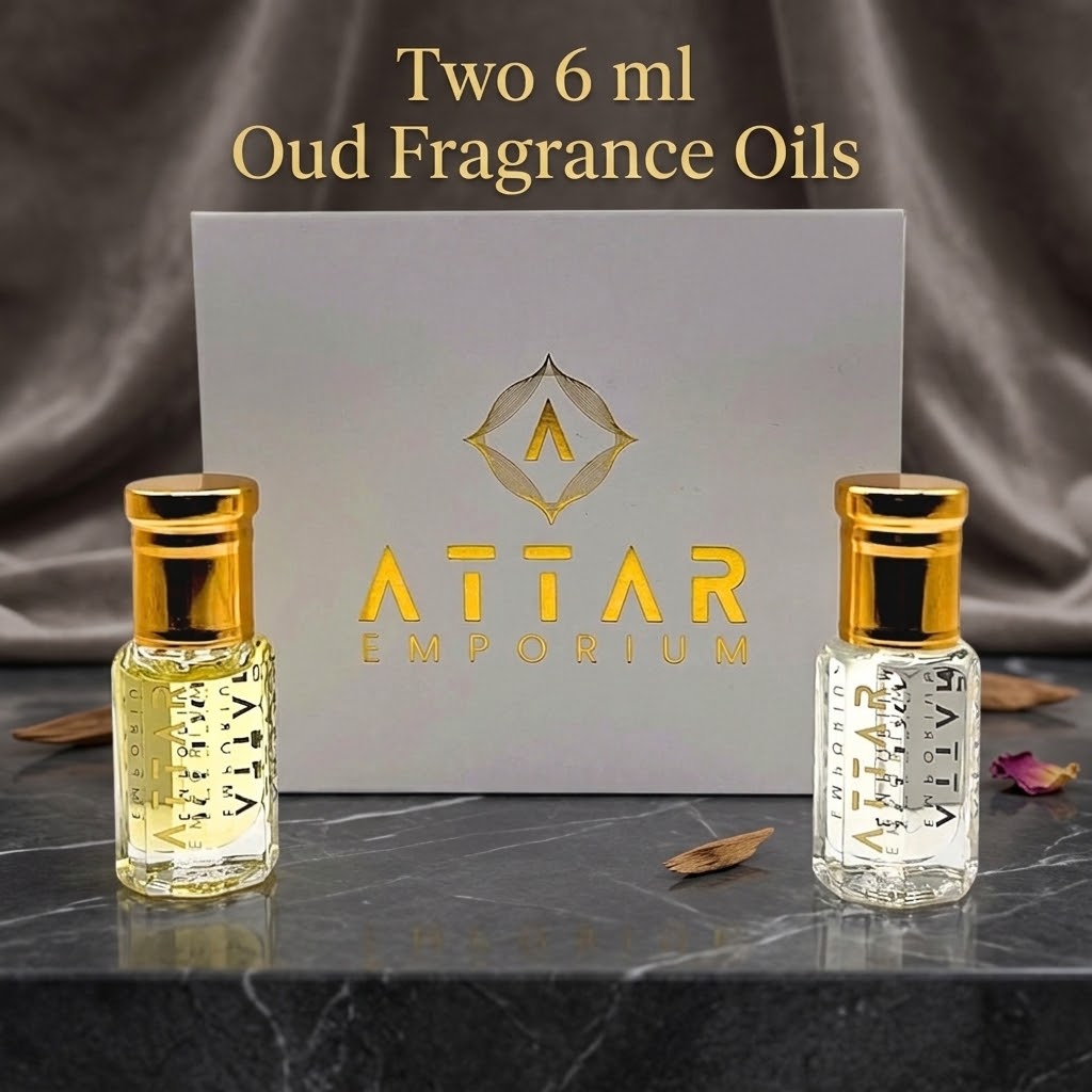 Oud Attar Perfume Oil Duo Set | Black Oud Lite + White Oud | 6ml Each