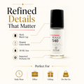 Rouge 540 Unisex Fragrance Oil 30 ML in an elegant glass bottle with a sleek black cap, showcasing refined details for daily wear.