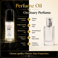 Comparison of Rouge 540 Unisex Fragrance Oil and ordinary perfume highlighting benefits of perfume oil.