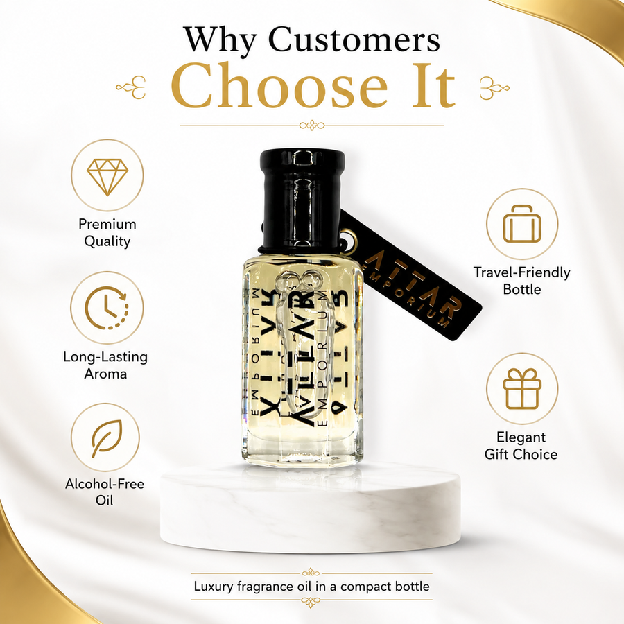 Perfume bottle with 'Xerjoff' branding on a white background with gold accents, featuring text about product features.