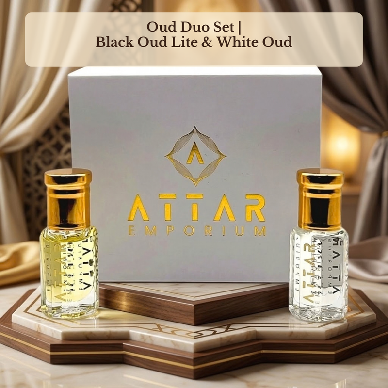 Oud Attar Perfume Oil Duo Set | Black Oud Lite + White Oud | 6ml Each