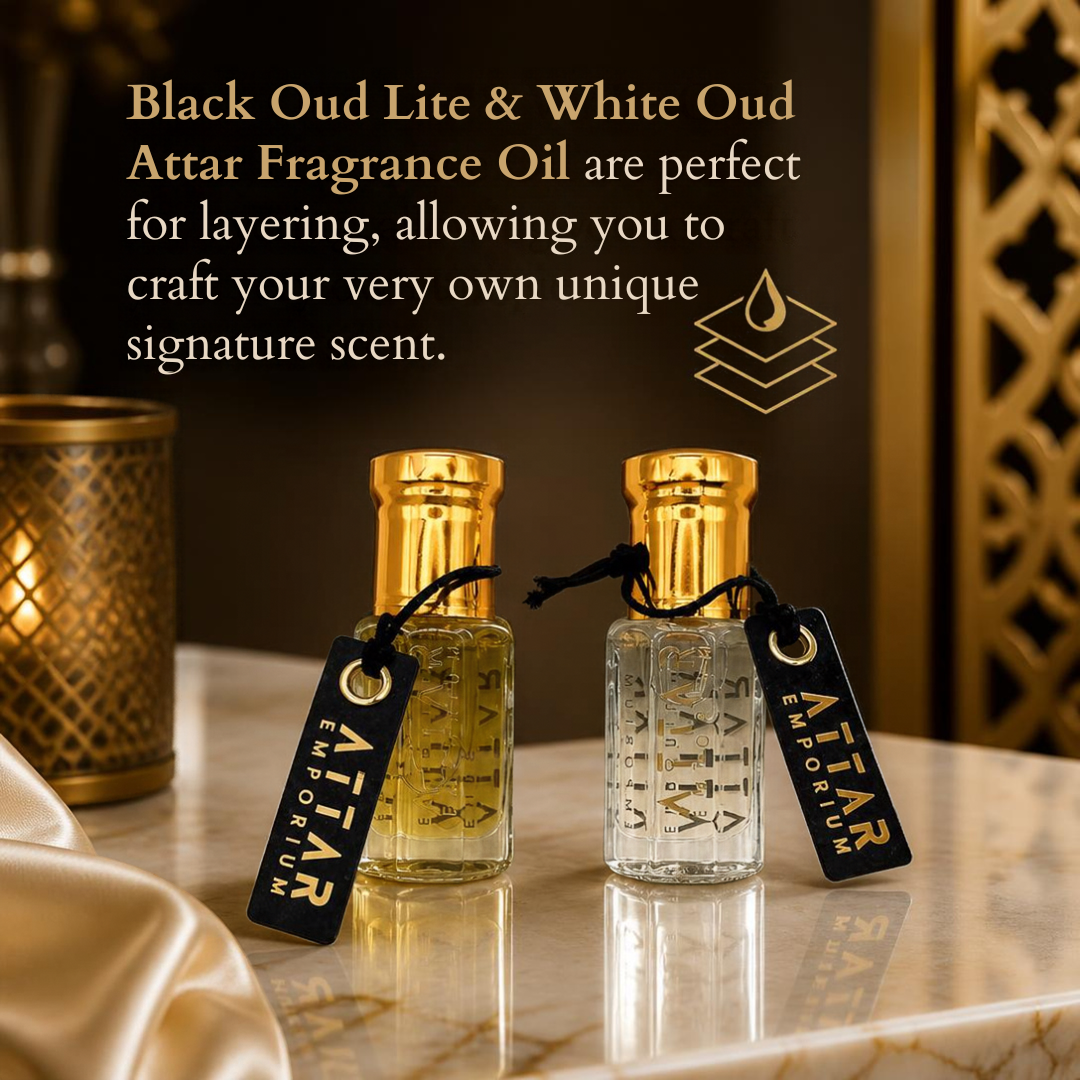 Oud Attar Perfume Oil Duo Set | Black Oud Lite + White Oud | 6ml Each